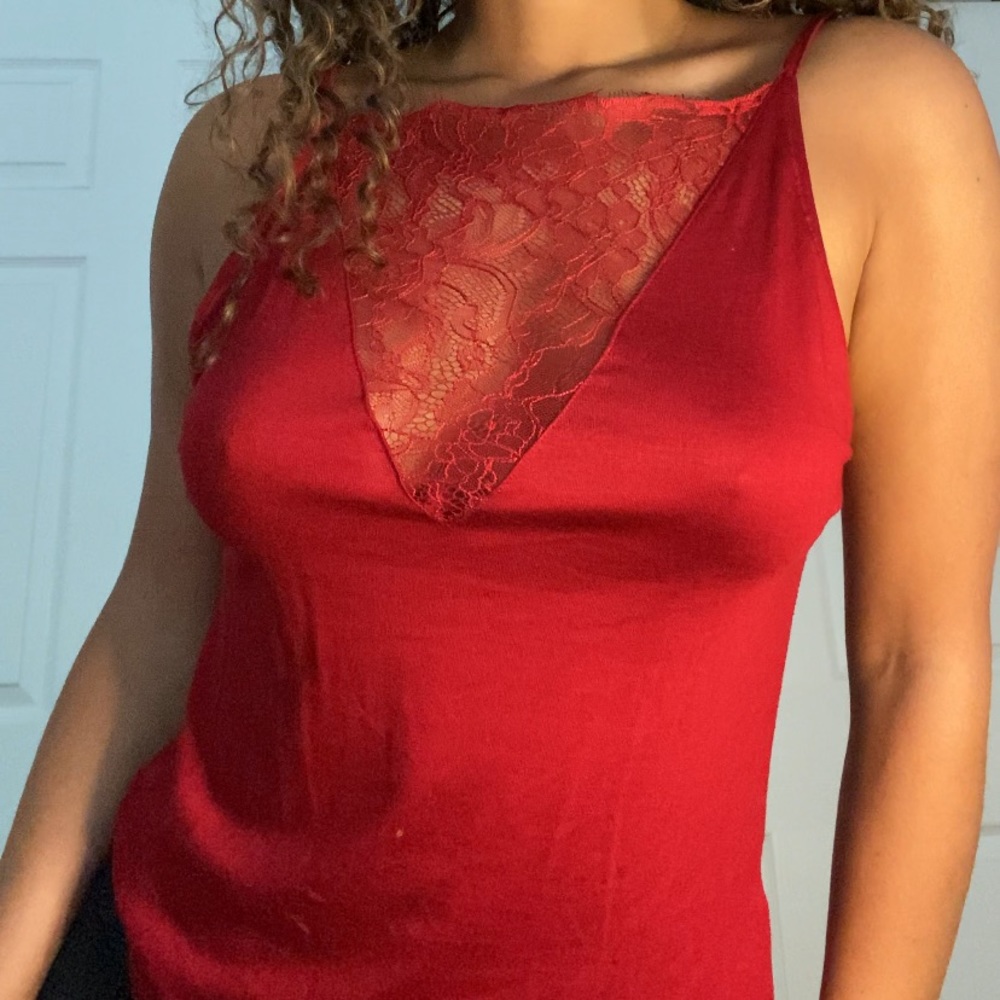 Red Lacy Satin Top